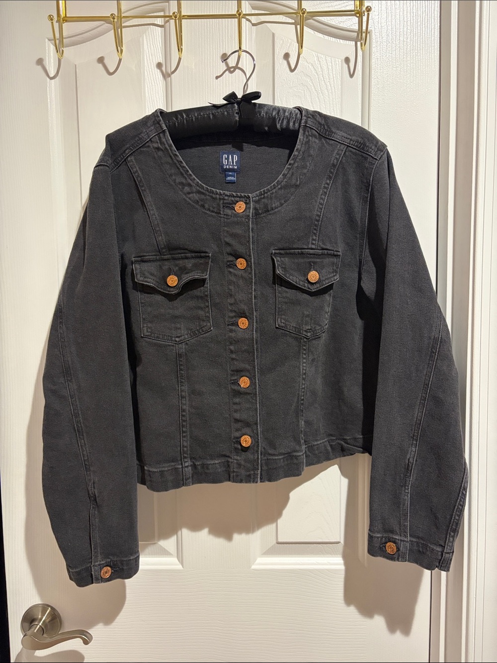 GAP Black Denim Button Front Jacket with Copper Buttons
